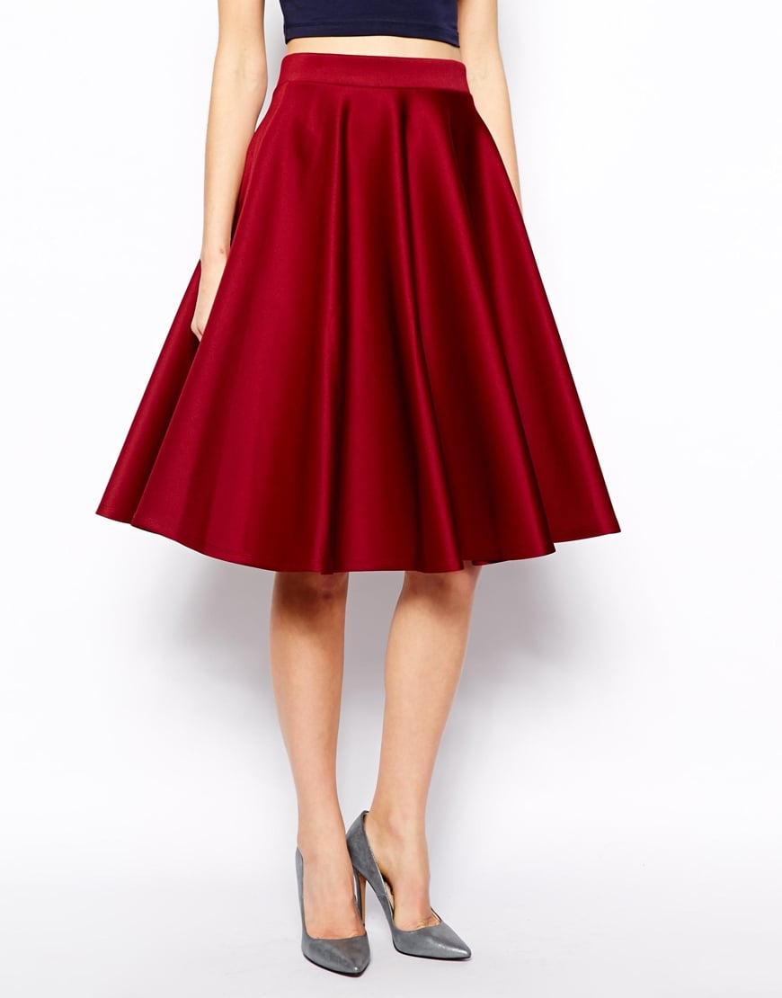 Asos Full Midi Skirt in Scuba with Pockets in Red | Lyst