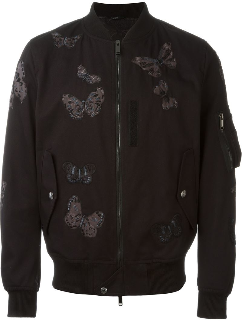 Lilla Sæt ud egyptisk Valentino Embroidered Butterfly Bomber Jacket in Black for Men | Lyst