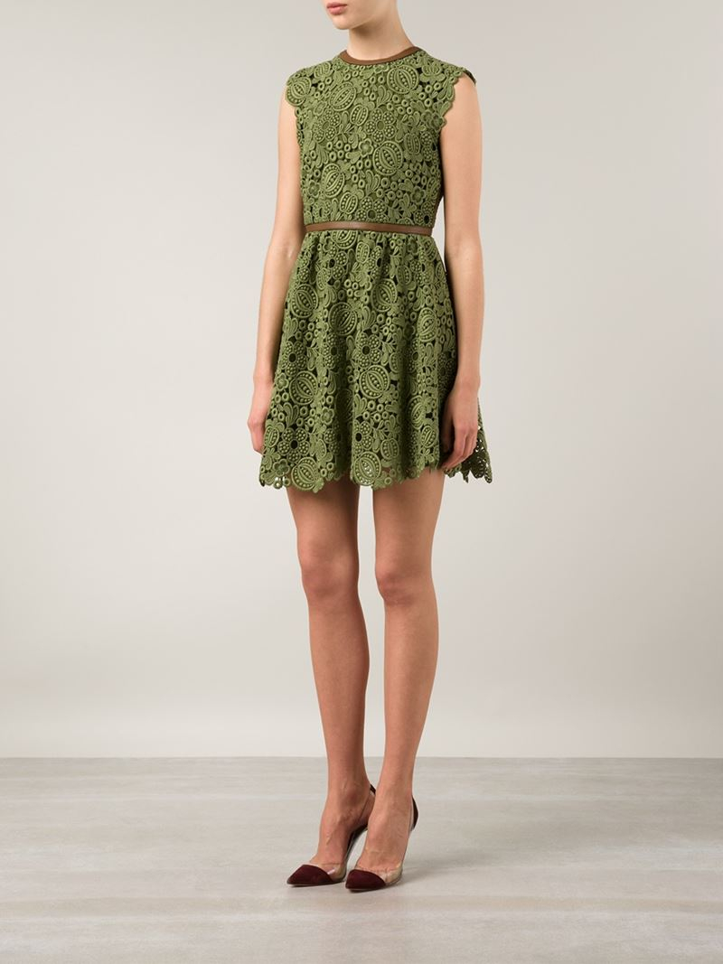 Valentino Leaf Lace Dress in Green - Lyst