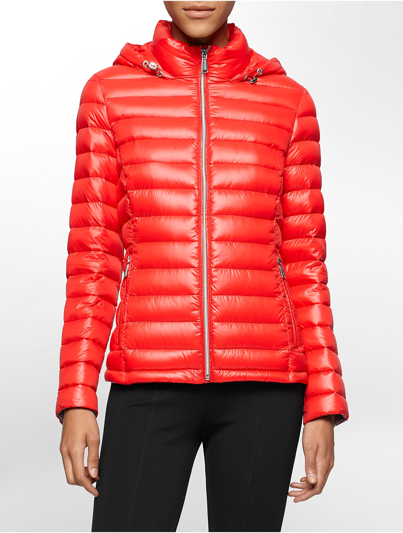 Calvin klein White Label Lightweight Packable Hooded Down Jacket in Red