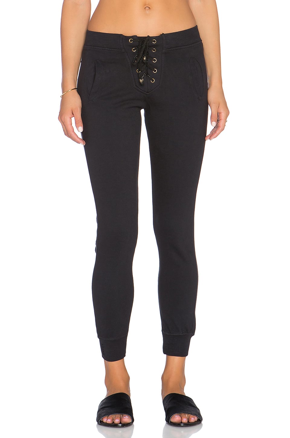black lace up front trousers