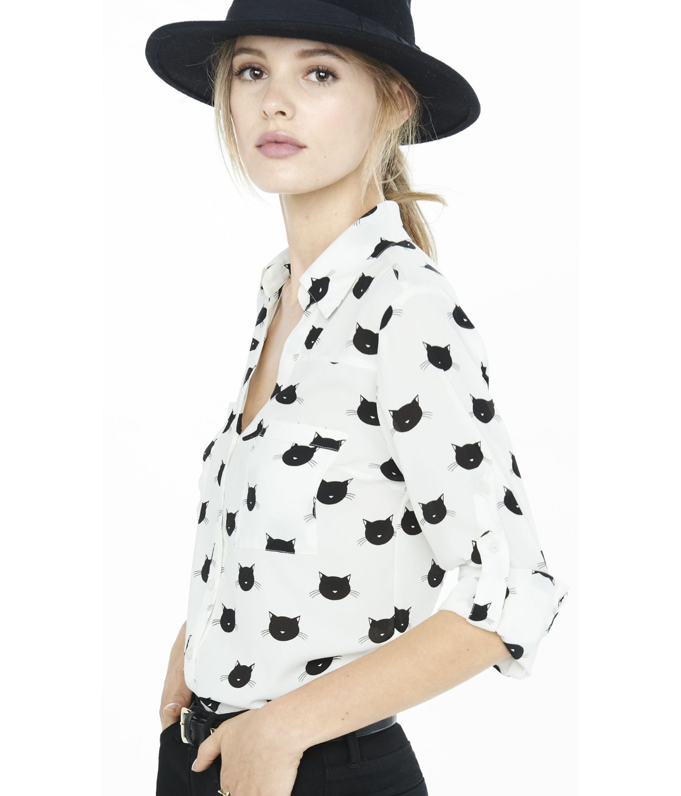 Original Fit Cat Print Portofino Shirt 