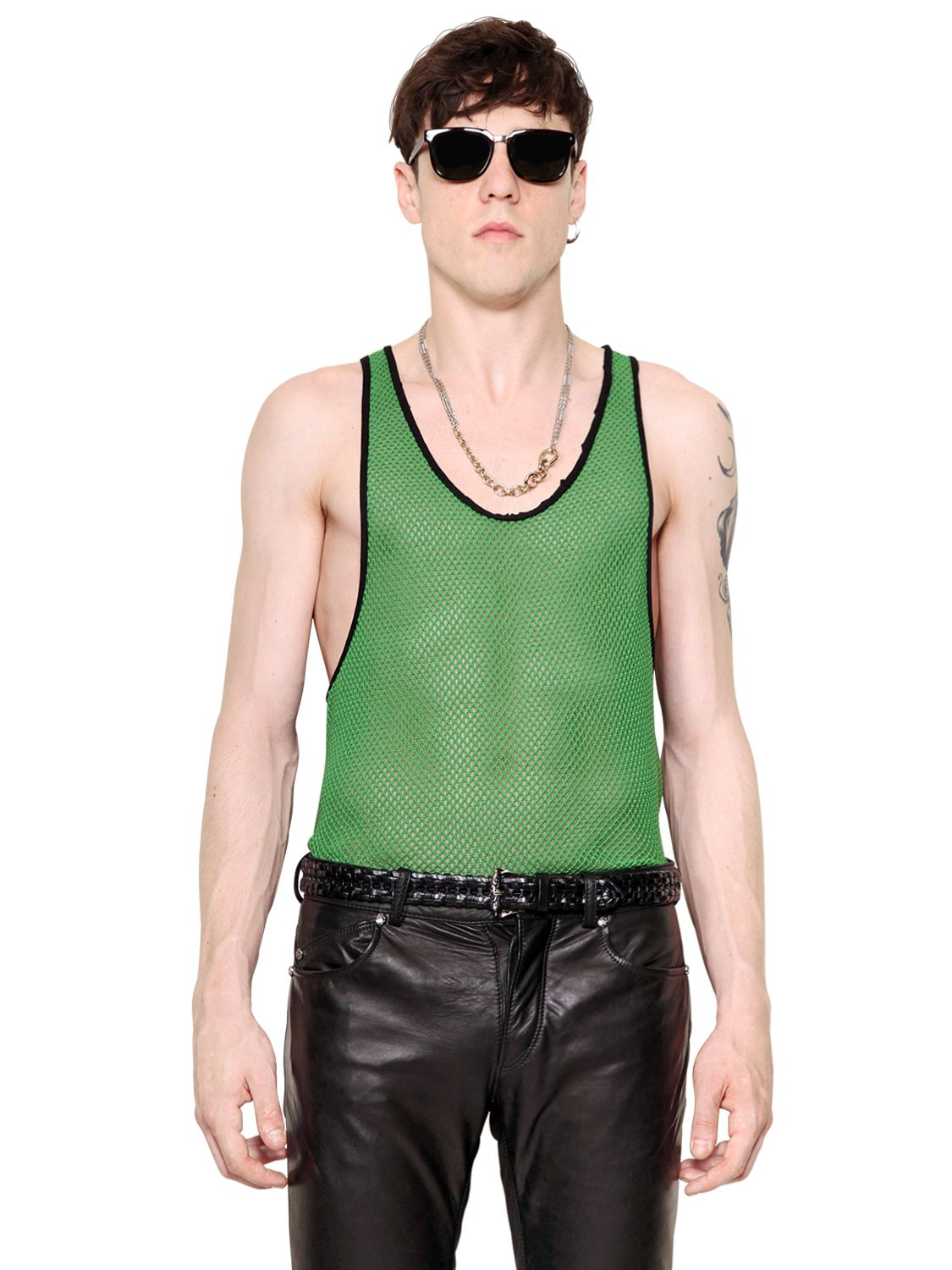 Lyst Roberto Cavalli Cotton Mesh Tank Top in Green for Men