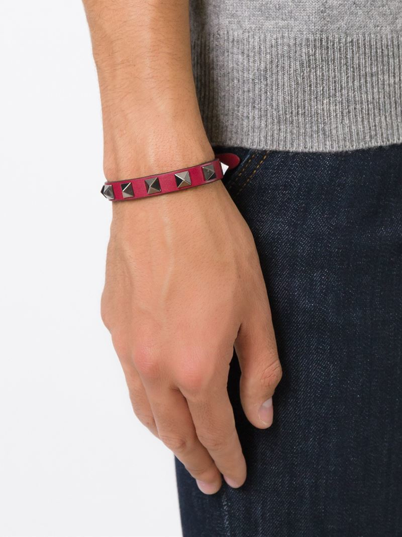 Lyst Valentino 'Rockstud' Bracelet in Red for Men
