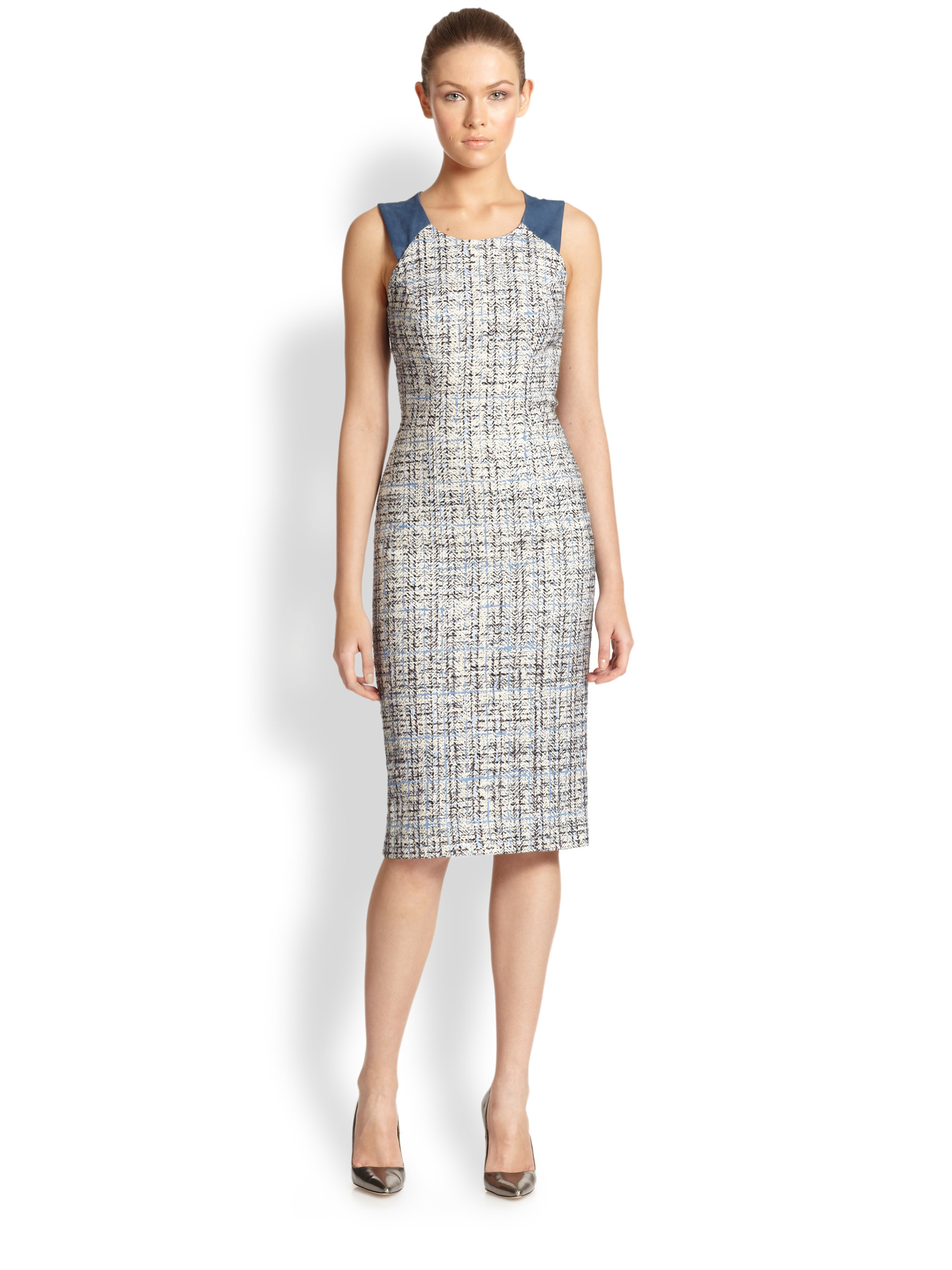 Carolina Herrera Tweed Sheath Dress in Blue - Lyst