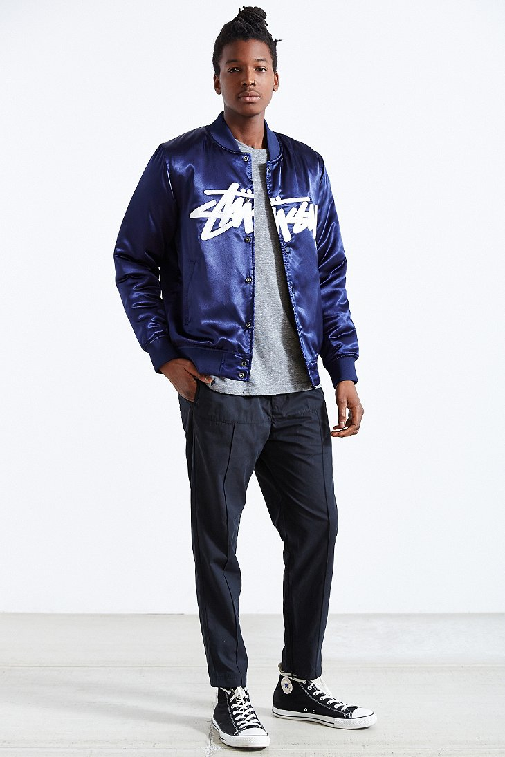 Stussy Stock Satin Jacket in Blue for Men | Lyst