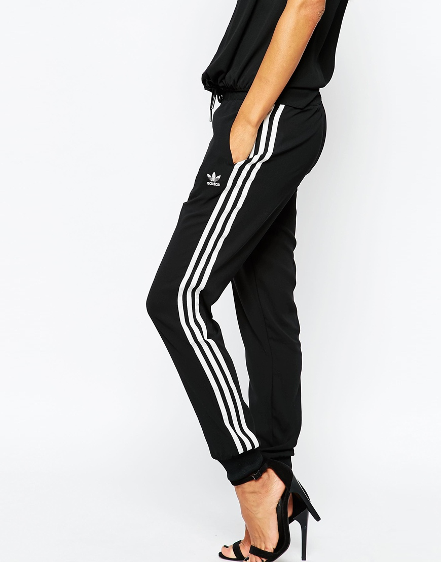 adidas originals adicolor three stripe track pants in black