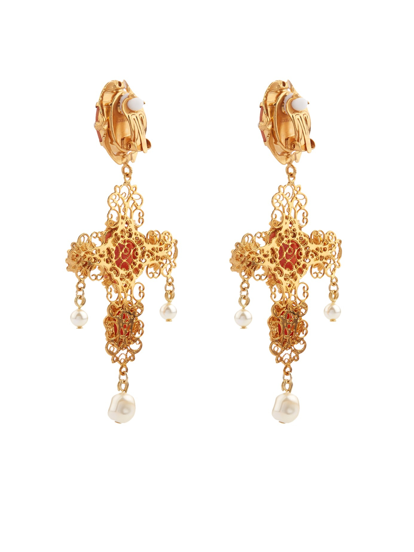 Dolce & Gabbana Cameo Embellished Cross Clip-On Earrings in Metallic | Lyst