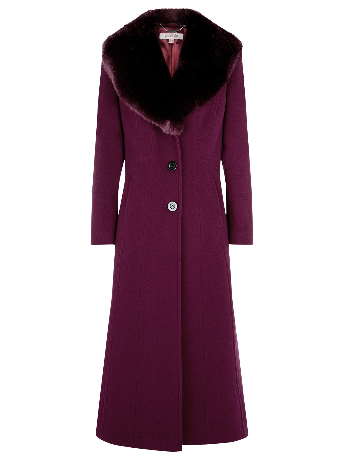 Jacques Vert Long Fur Collar Coat in Purple