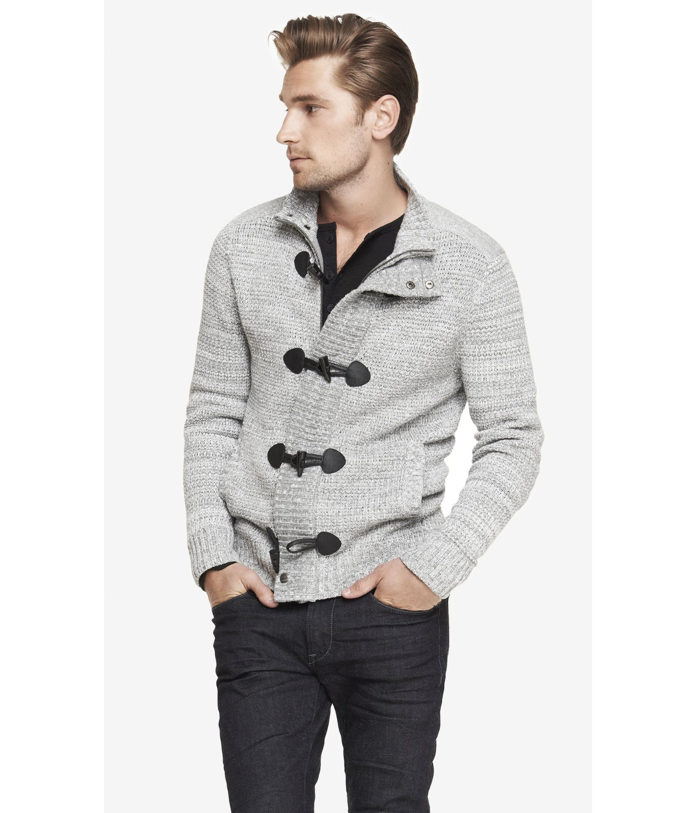 Express Marled Waffle Knit Toggle Cardigan in Gray for Men Express Marled Waffle Knit Toggle Cardigan in Gray for Men
