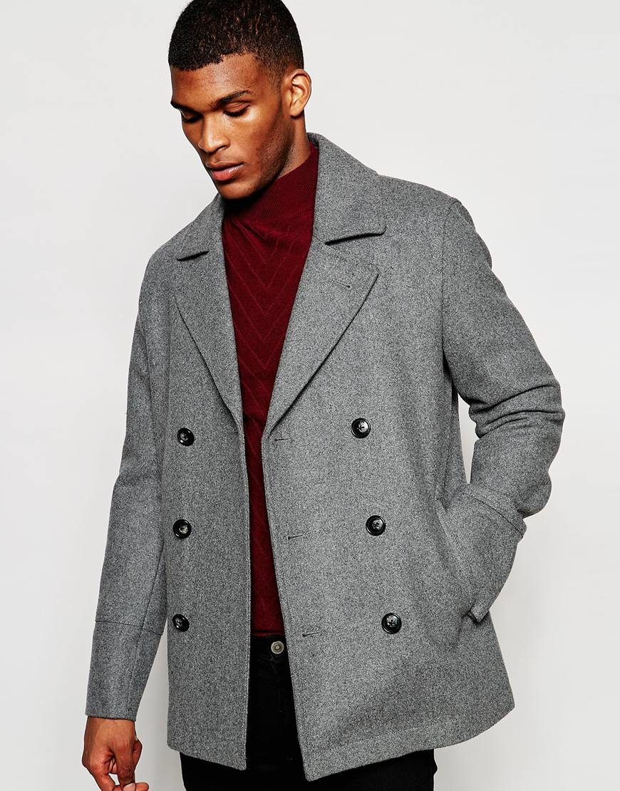 Light Grey Mens Pea Coat Han Coats