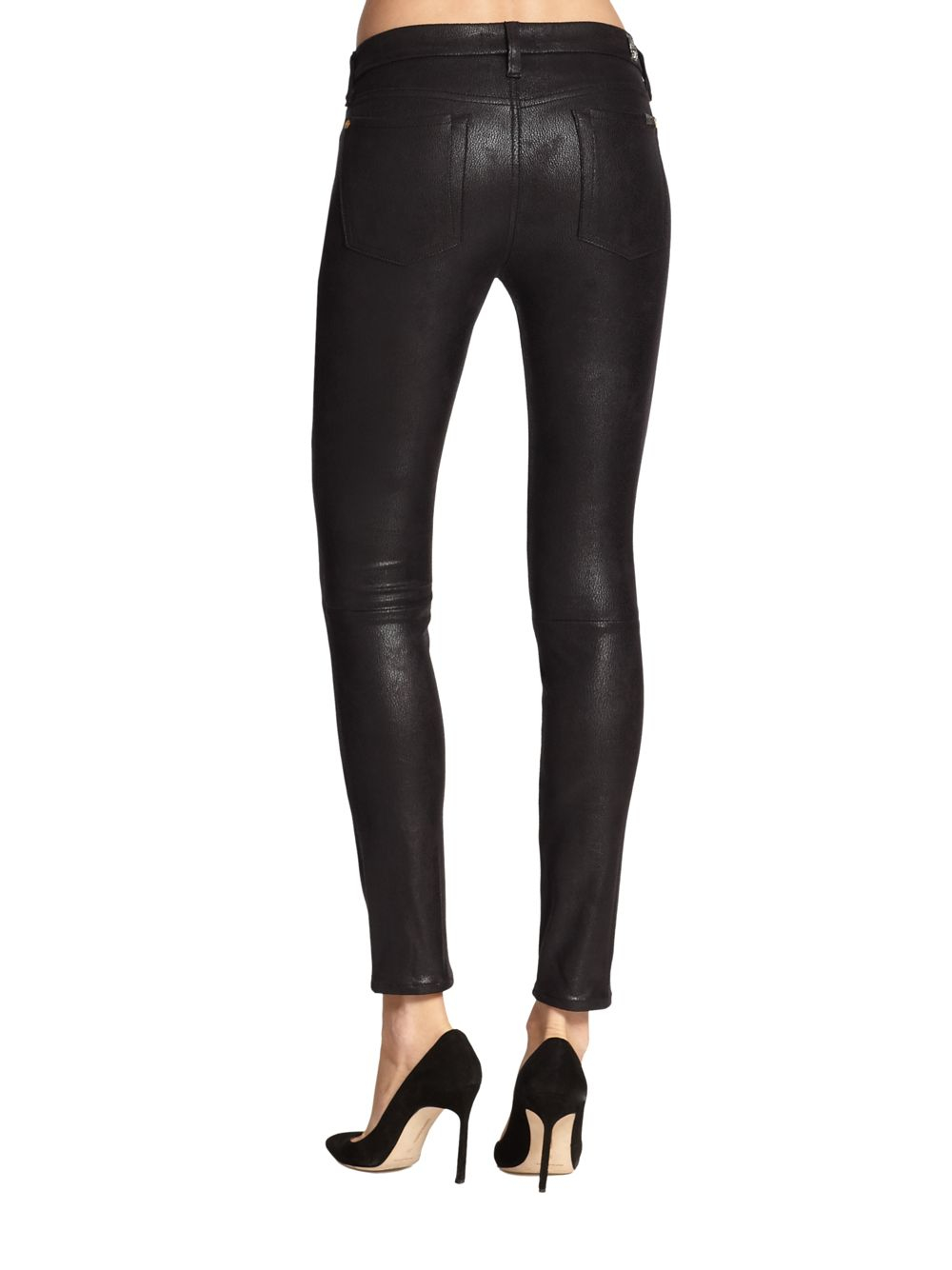 7 For All Mankind Crackle Leather-look Coated Skinny Jeans in Black - Lyst
