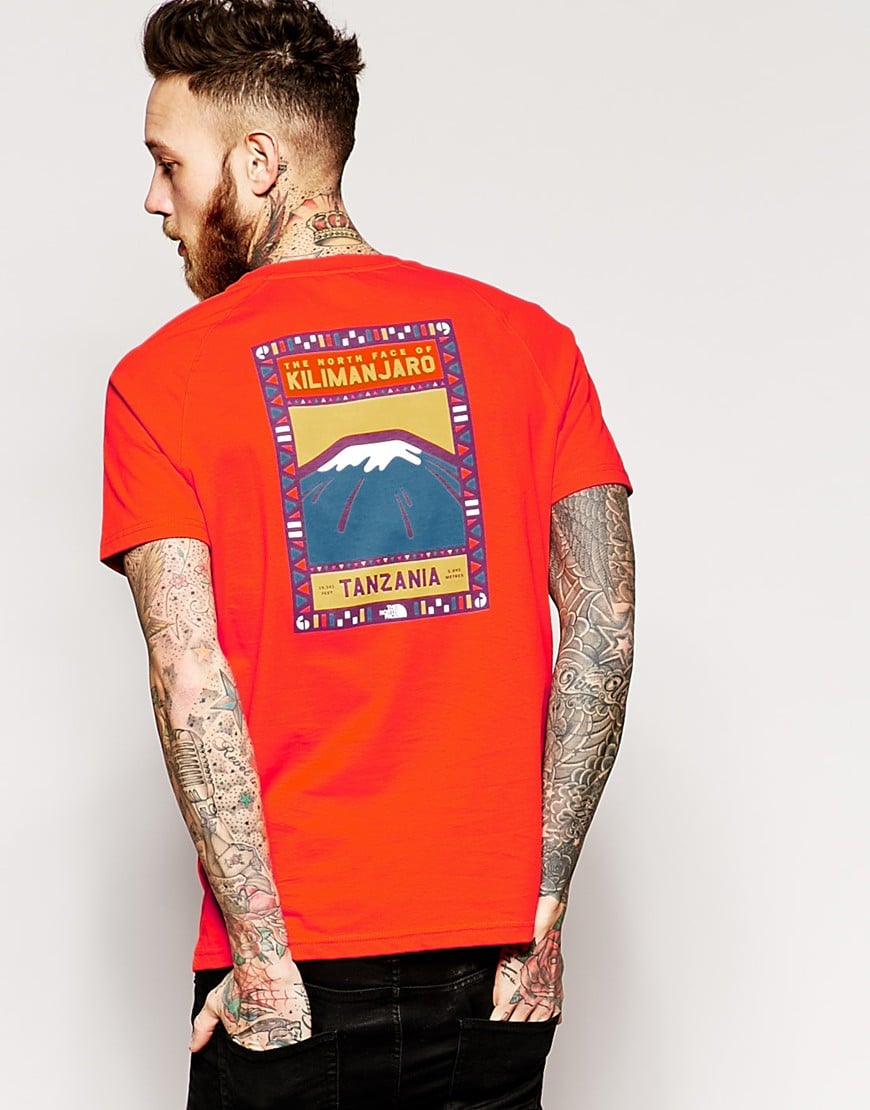 The North Face T-shirt With Kilimanjaro Back Print in Orange for Men - Lyst