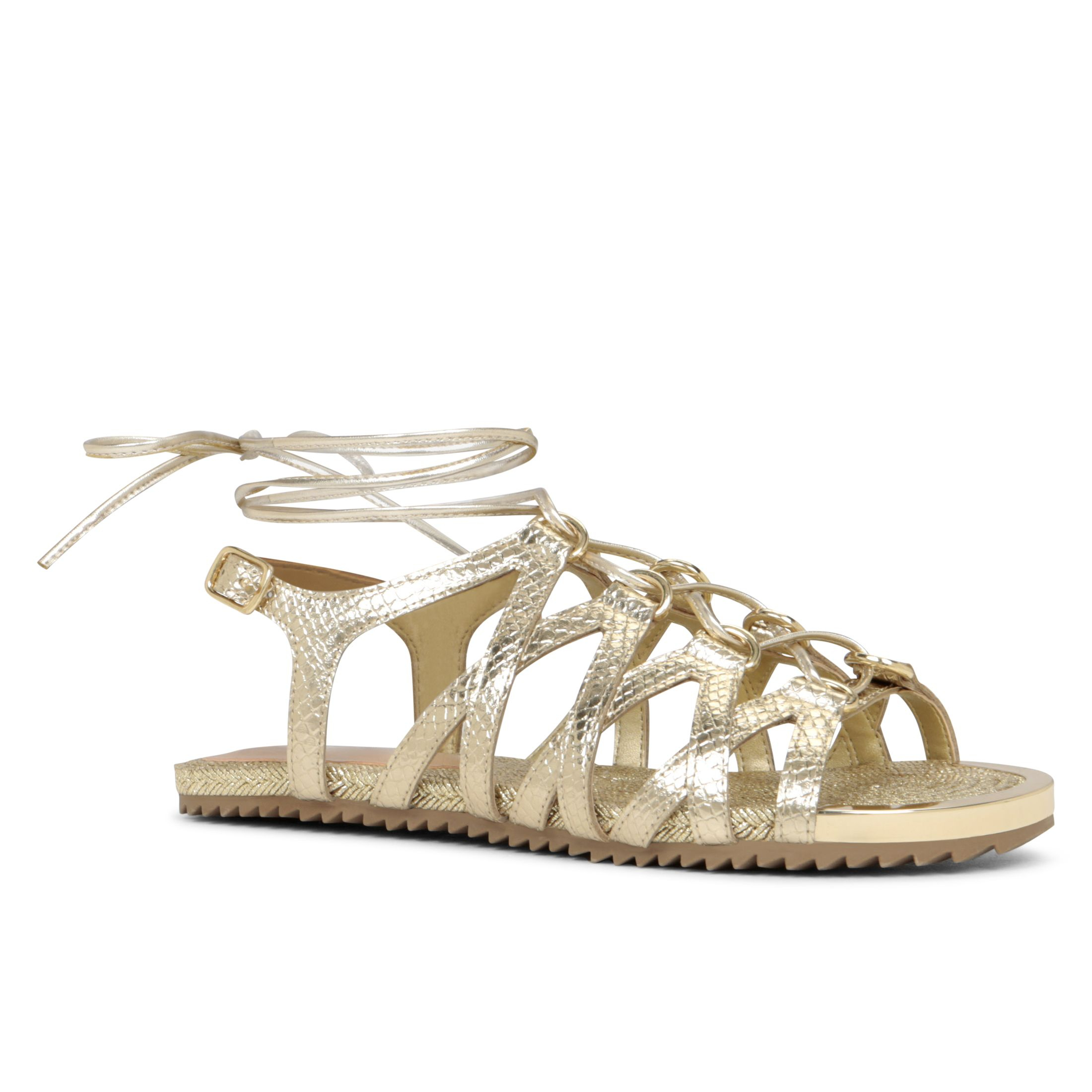 Aldo Lidia Lace Up Flat Sandals in Gold | Lyst