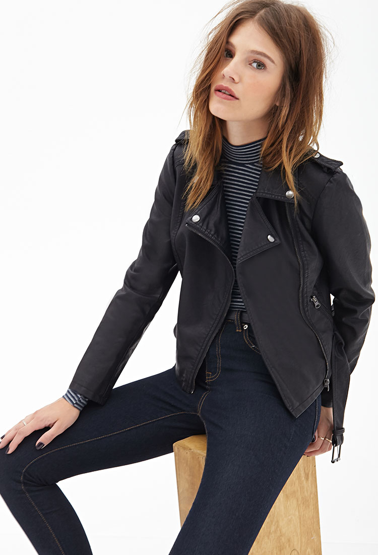 Women S Black Belted Faux Leather Moto Jacket You Ve Been Added To The Waitlist
