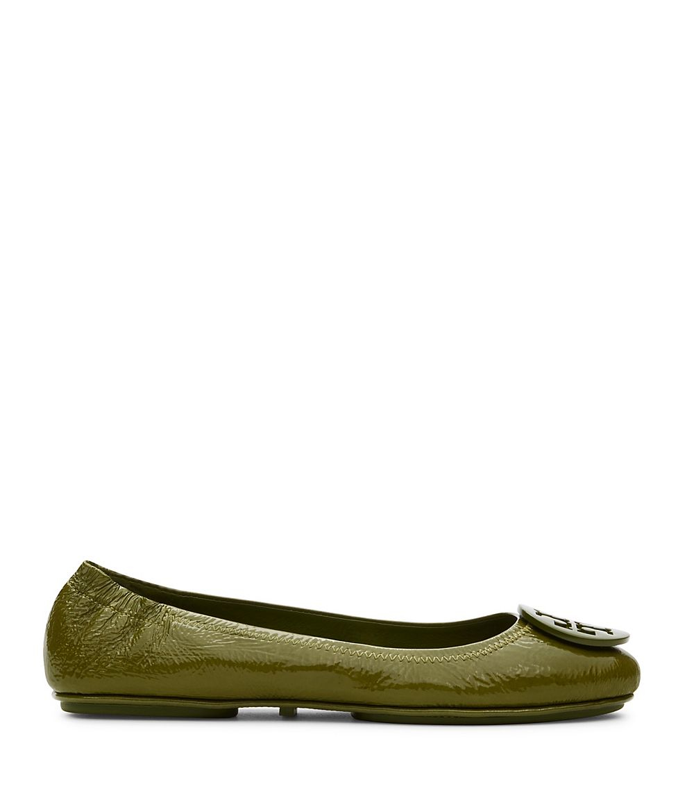 Tory Burch Logo Minnie Travel Ballet Flat Patent In Green Lyst