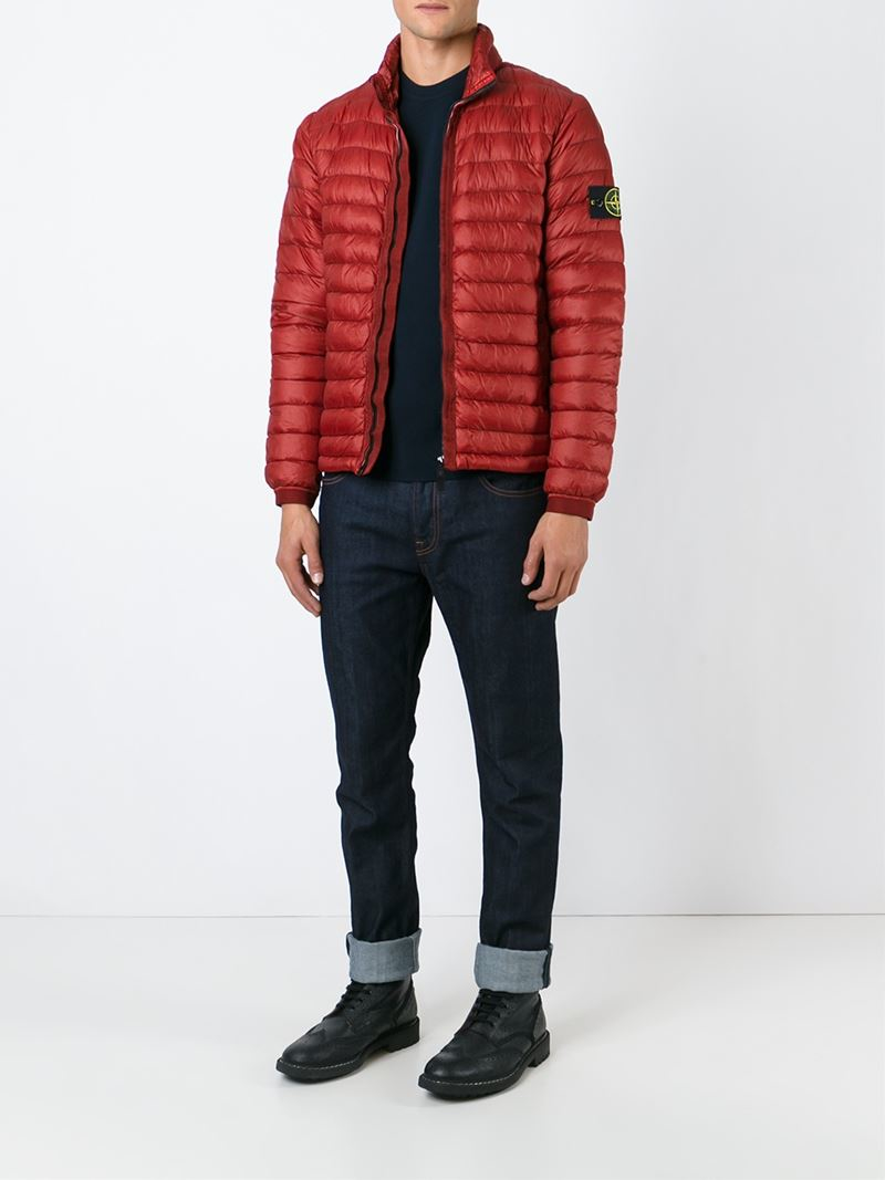 Stone Island Zipped Padded Jacket in Red for Men - Lyst