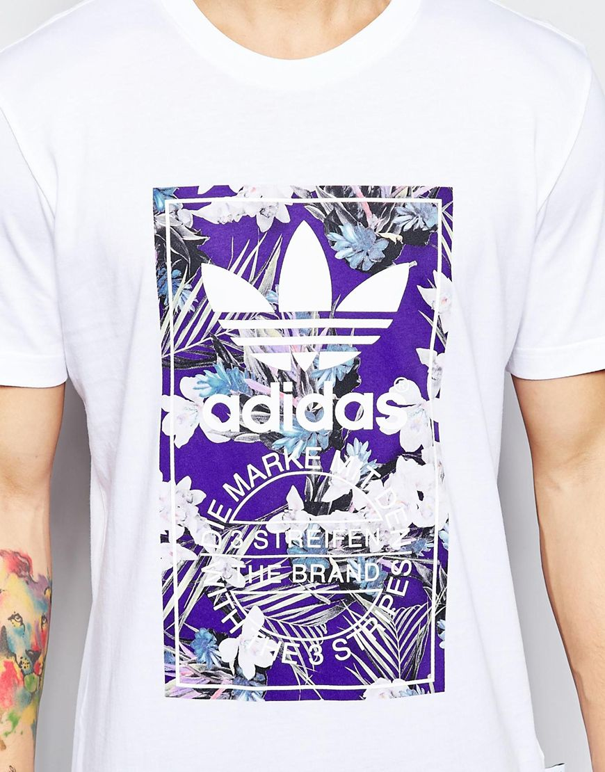adidas Originals Cotton T-shirt With Floral Print Ah9085 in White (Purple)  for Men | Lyst