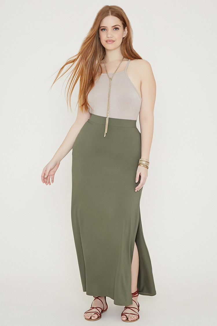 plus size green maxi skirt