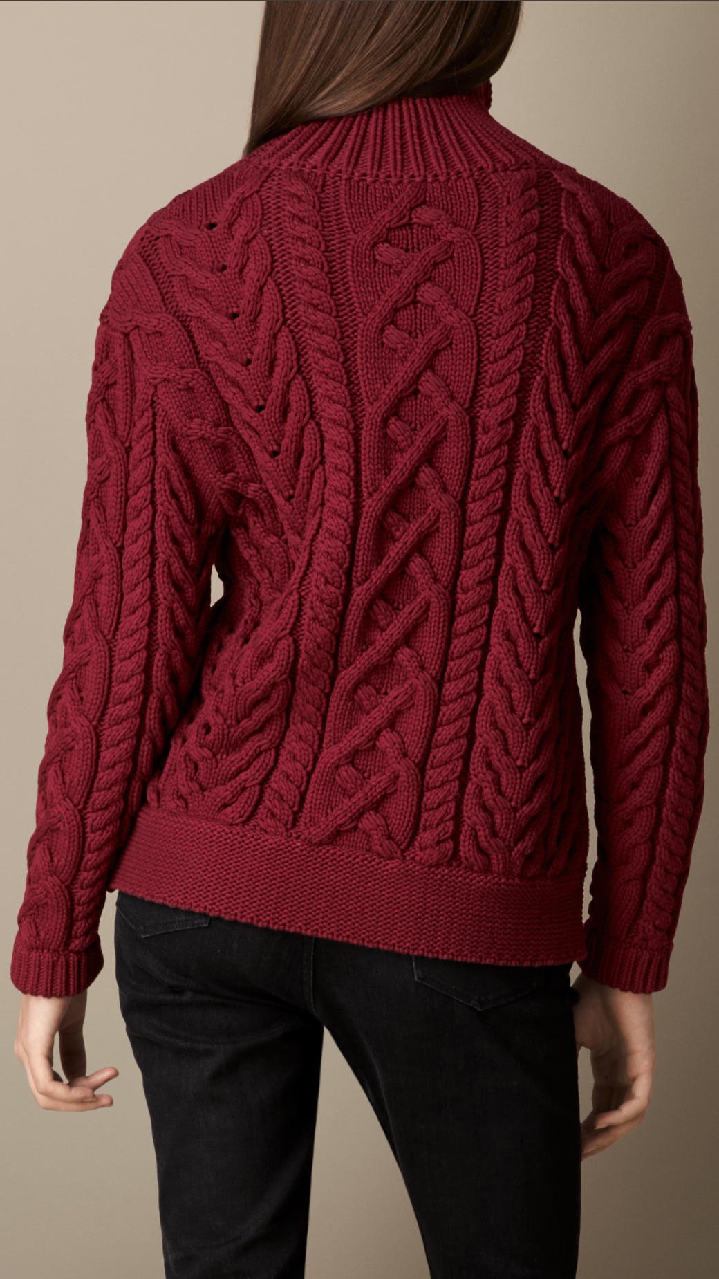 Burberry Cable Knit Turtleneck Sweater in Red | Lyst