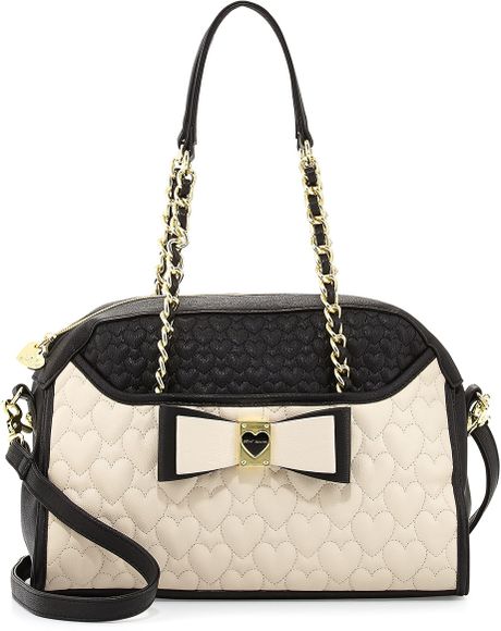 Betsey Johnson Colorblocked Quilted Heart Dome Satchel Bag Black in ...