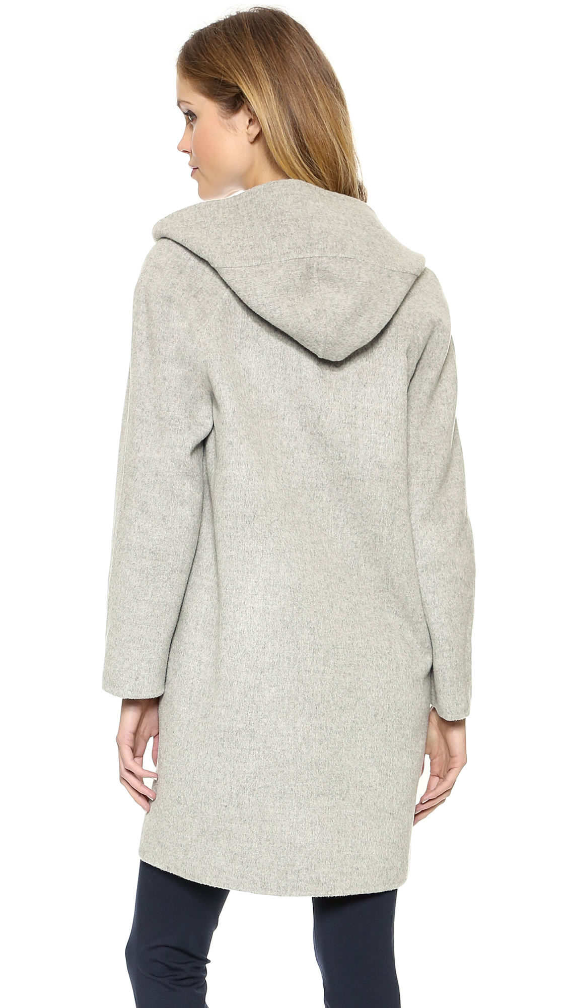 gray hooded coat