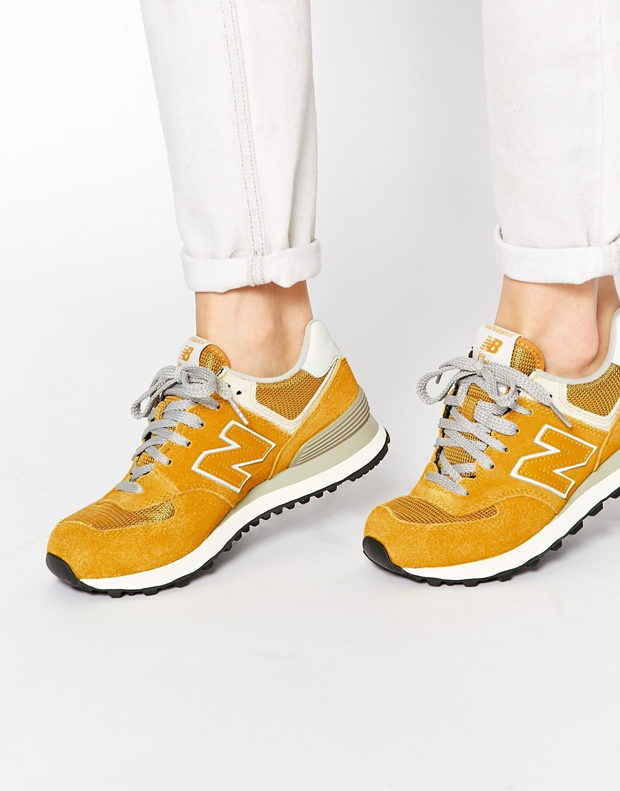 New Balance 574 Yellow Suede/Mesh Sneakers - Lyst