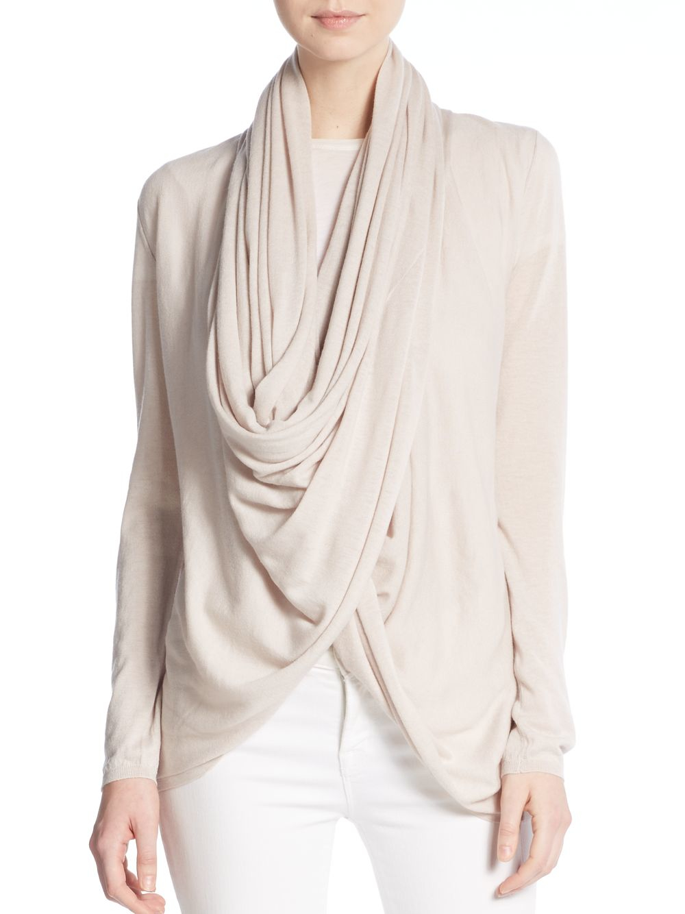 Alice Olivia Draped Wool Cashmere Wrap Sweater In Nude