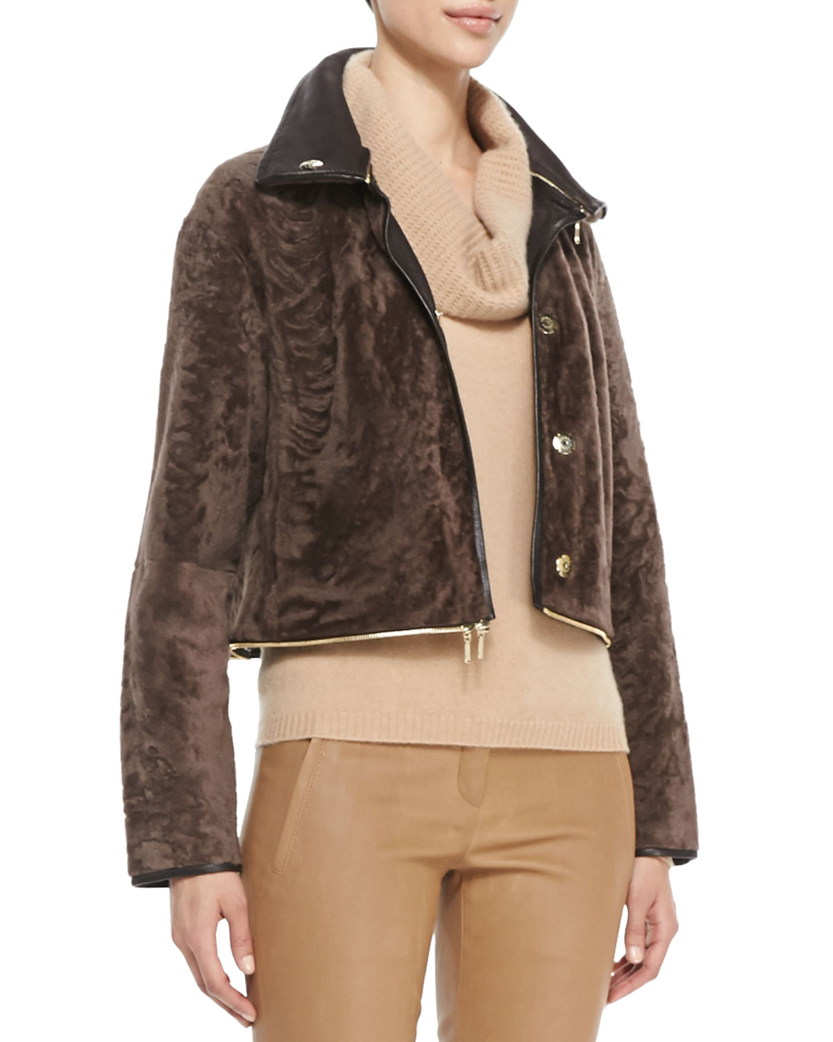 Lyst - Escada Fur Jacket With Zip-Off Bottom in Brown