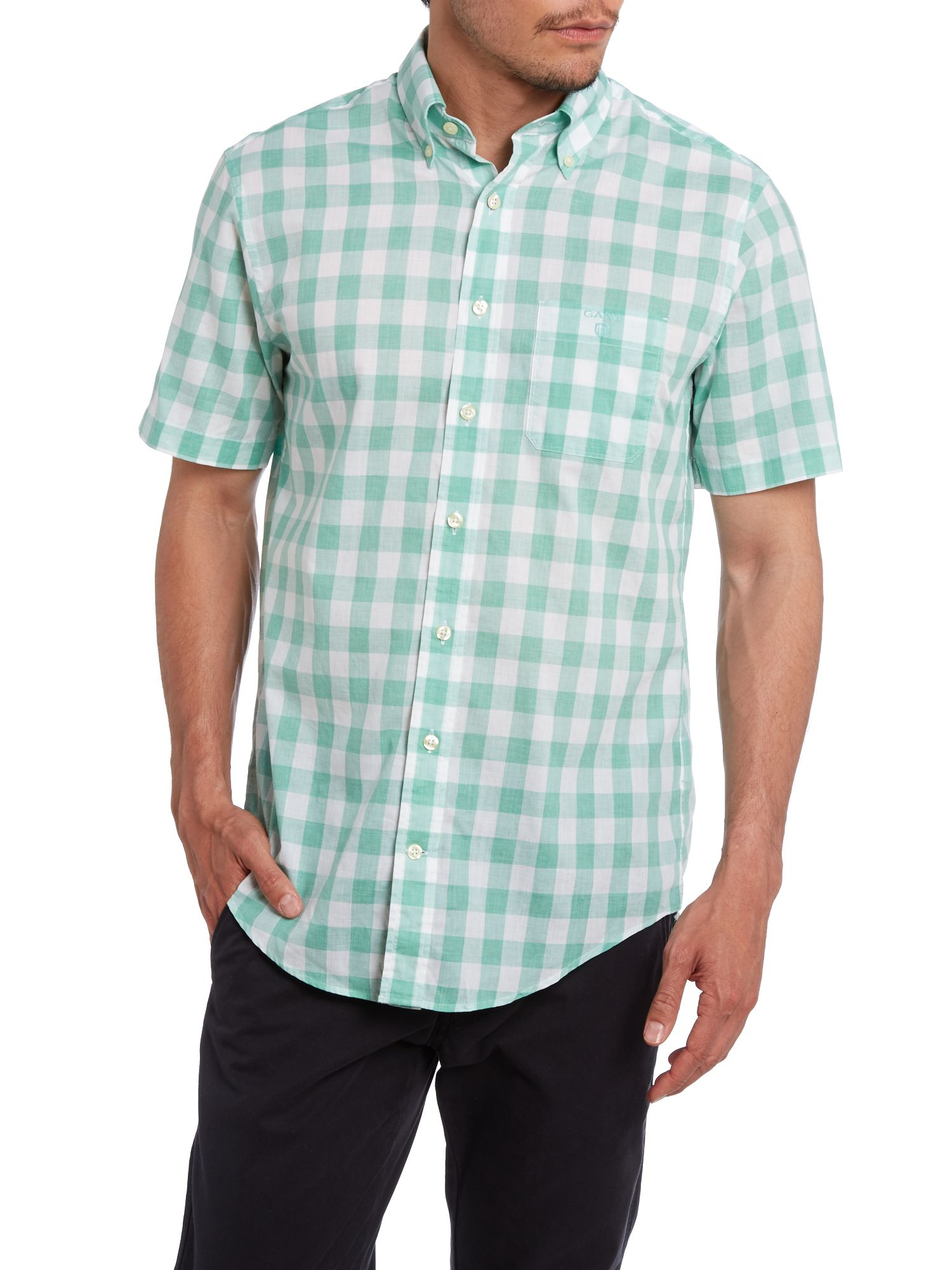 Gant Short Sleeve Gingham Shirt in Green for Men (Sage) | Lyst