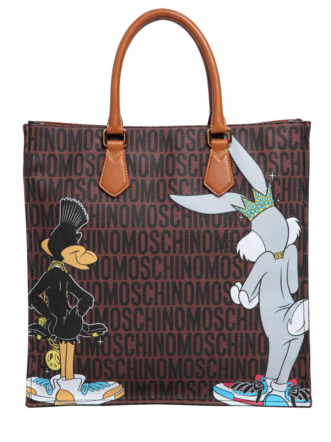 Moschino Looney Tunes Print Faux Leather Tote Bag in Brown - Lyst