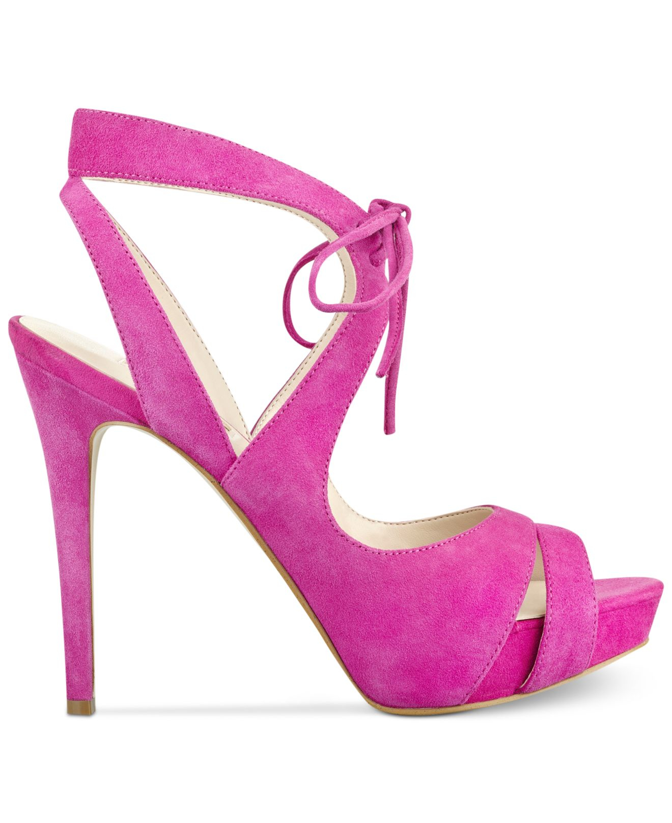 Guess Suede Women's Hedday Ankle-tie Strappy Platform Dress Sandals in Dark Pink Suede (Pink) - Lyst