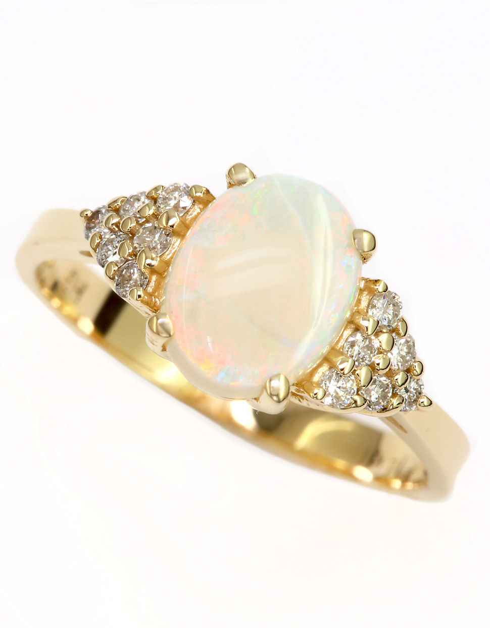 Opal Ring With Diamond Accents In Kt Yellow Gold Opal Ring With Diamond Accents In Kt Yellow Gold
