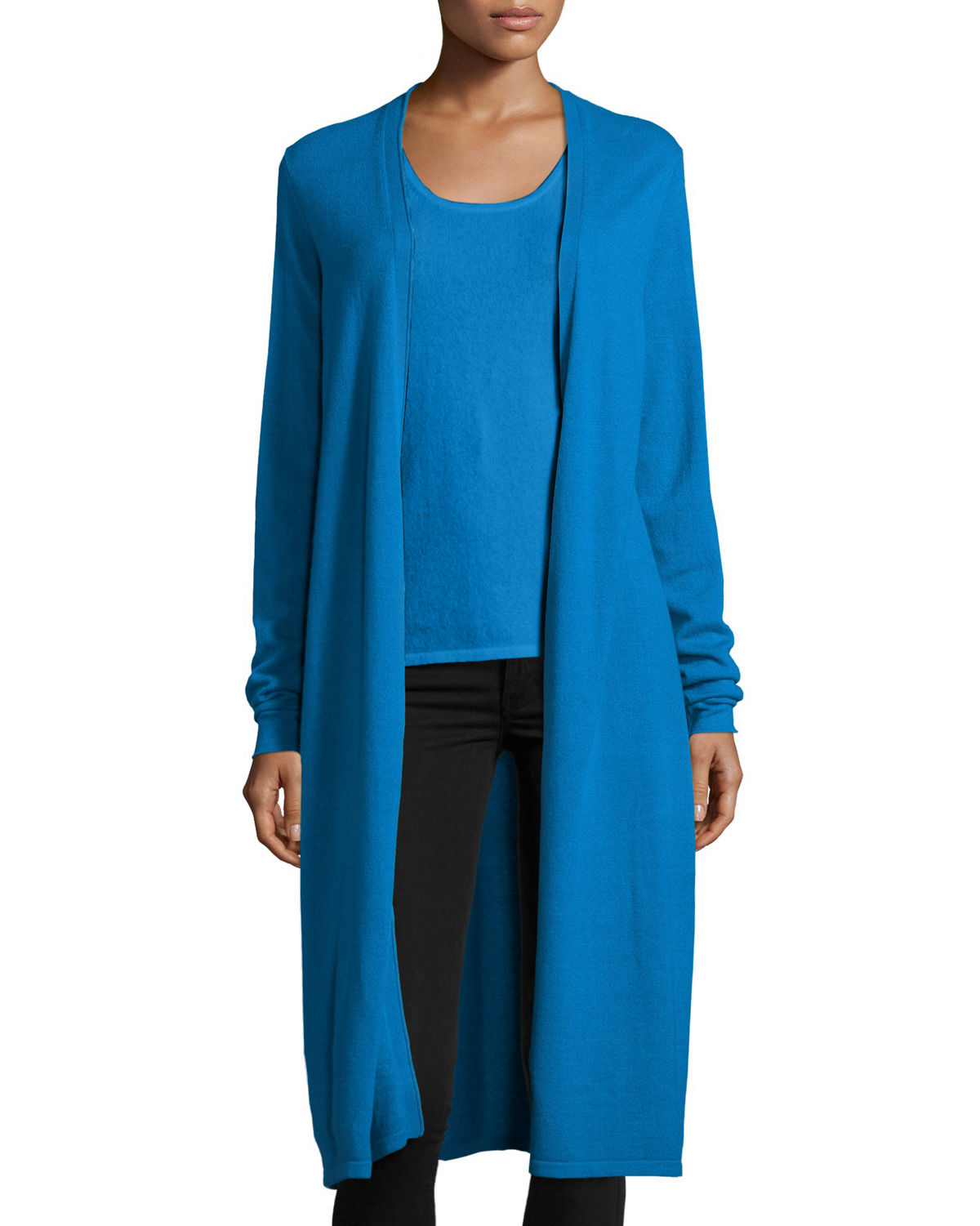 Neiman marcus cashmere collection Cashmere Long Duster in Blue (OCEAN