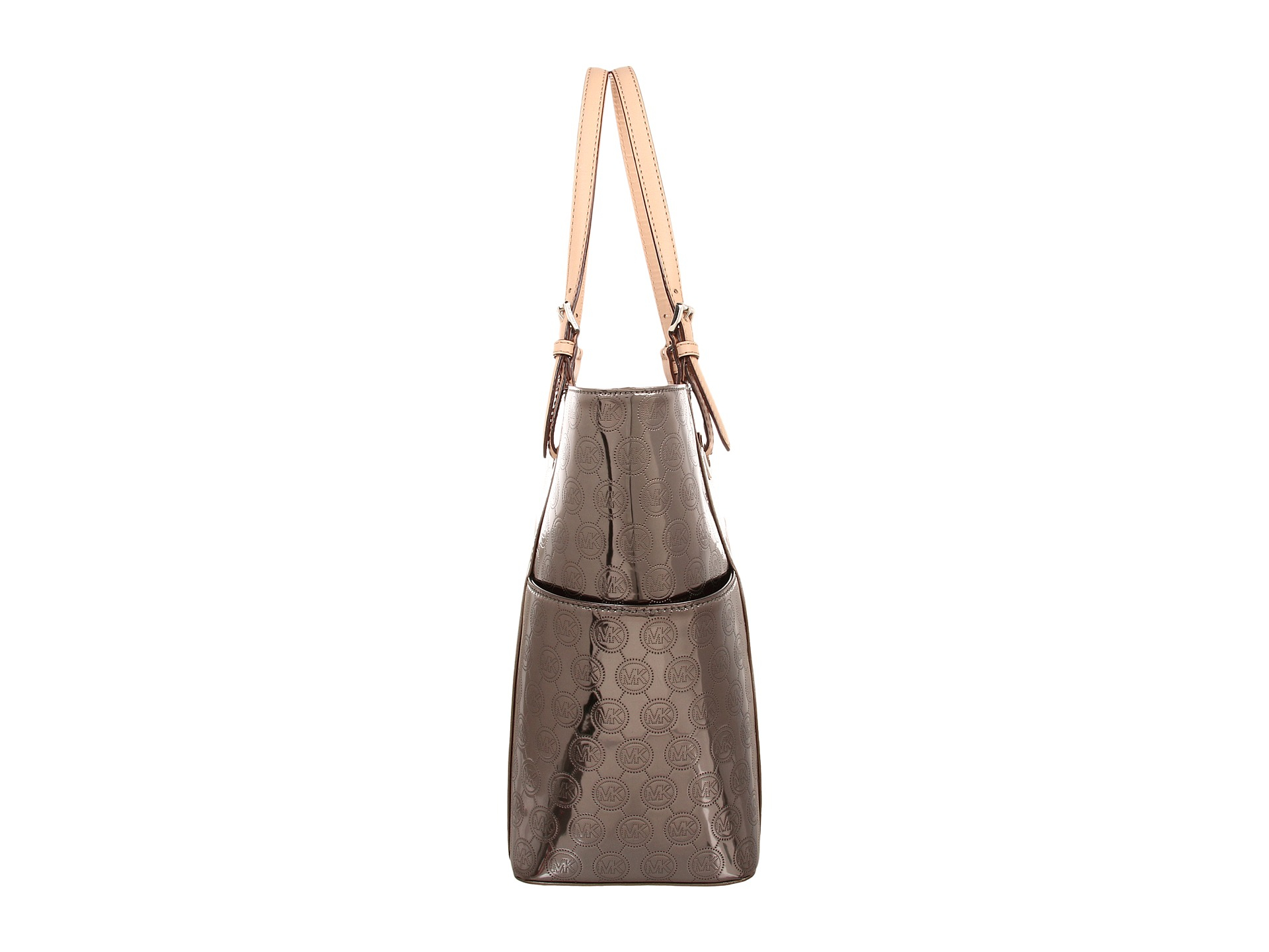 Lyst Michael Kors Jet Set Ew Signature Tote In Metallic Gallery