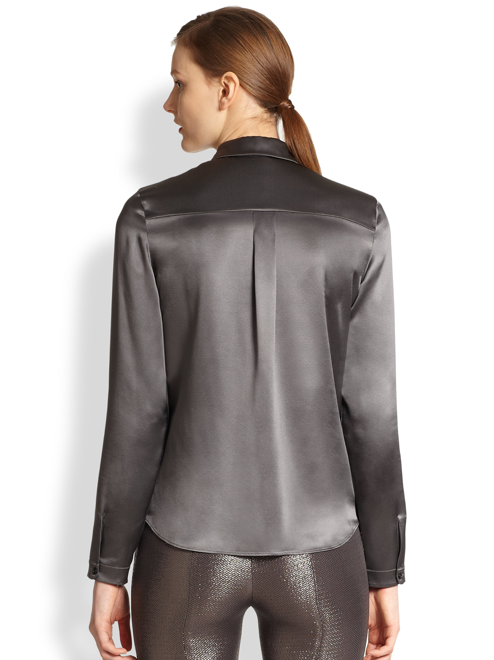 Gray satin blouse Clearance