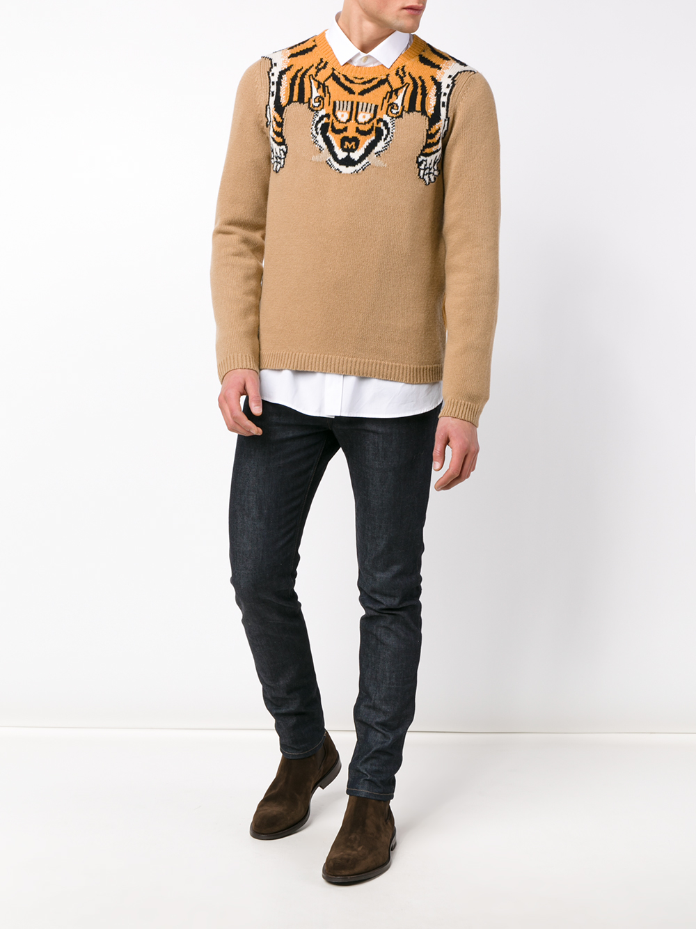 Gucci Fine Merino Wool Tiger Knit in Beige (Natural) for Men - Lyst