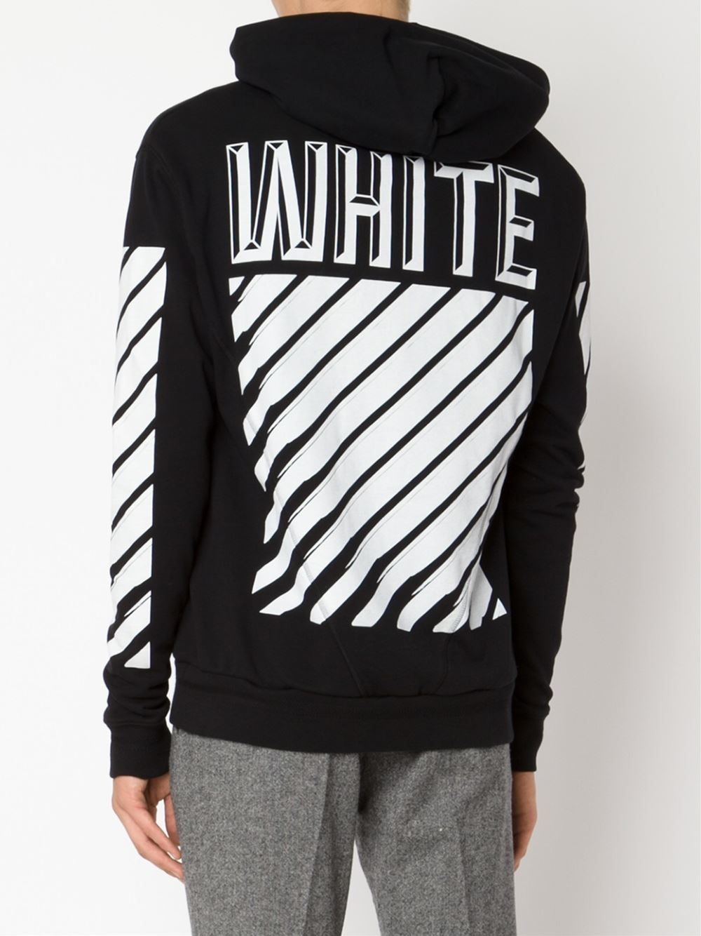 Off-white c/o virgil abloh Striped Logo Print Hoodie in White for Men (black) | Lyst