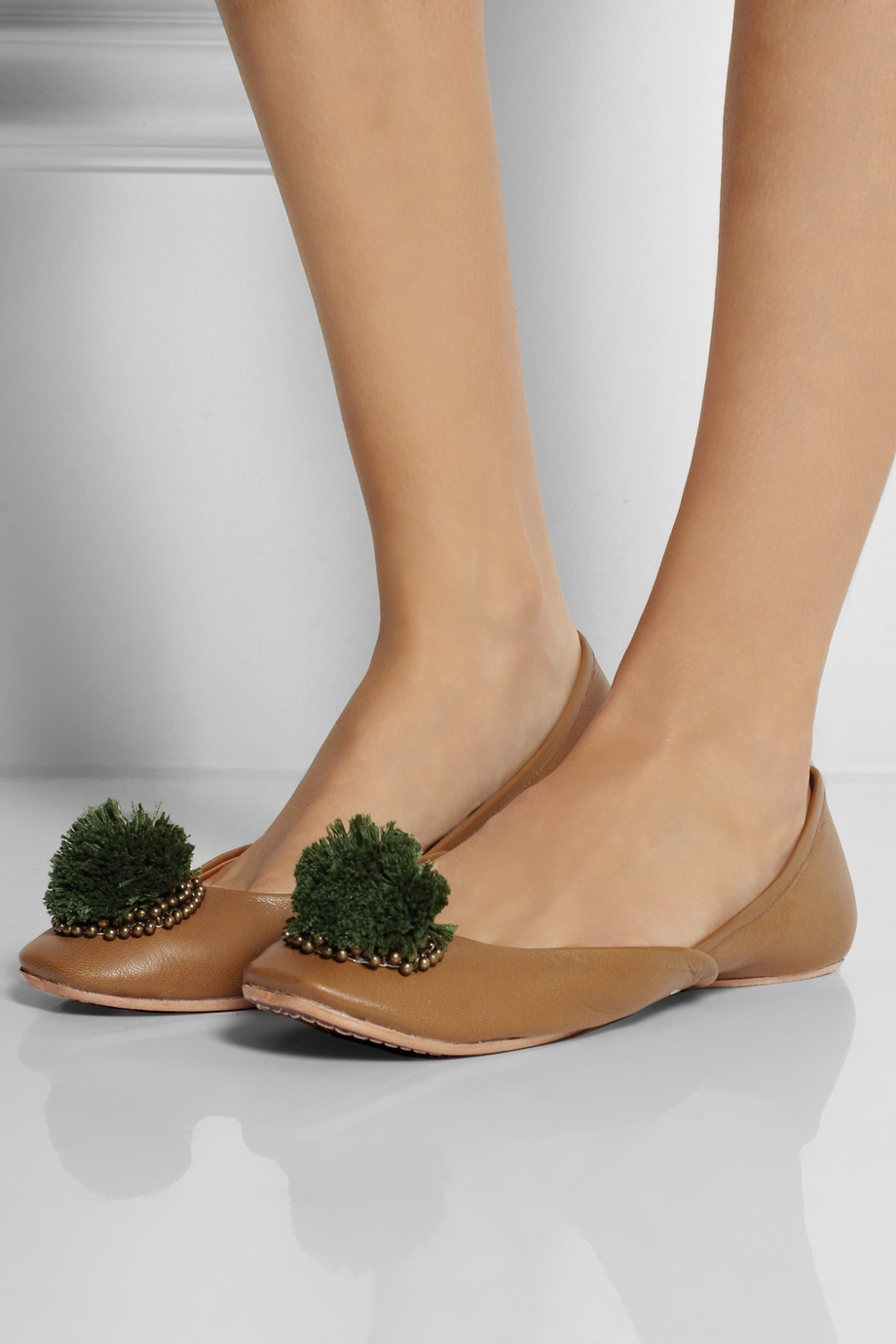 Lyst Figue + Pom Pom Leather Ballet Flats in Brown