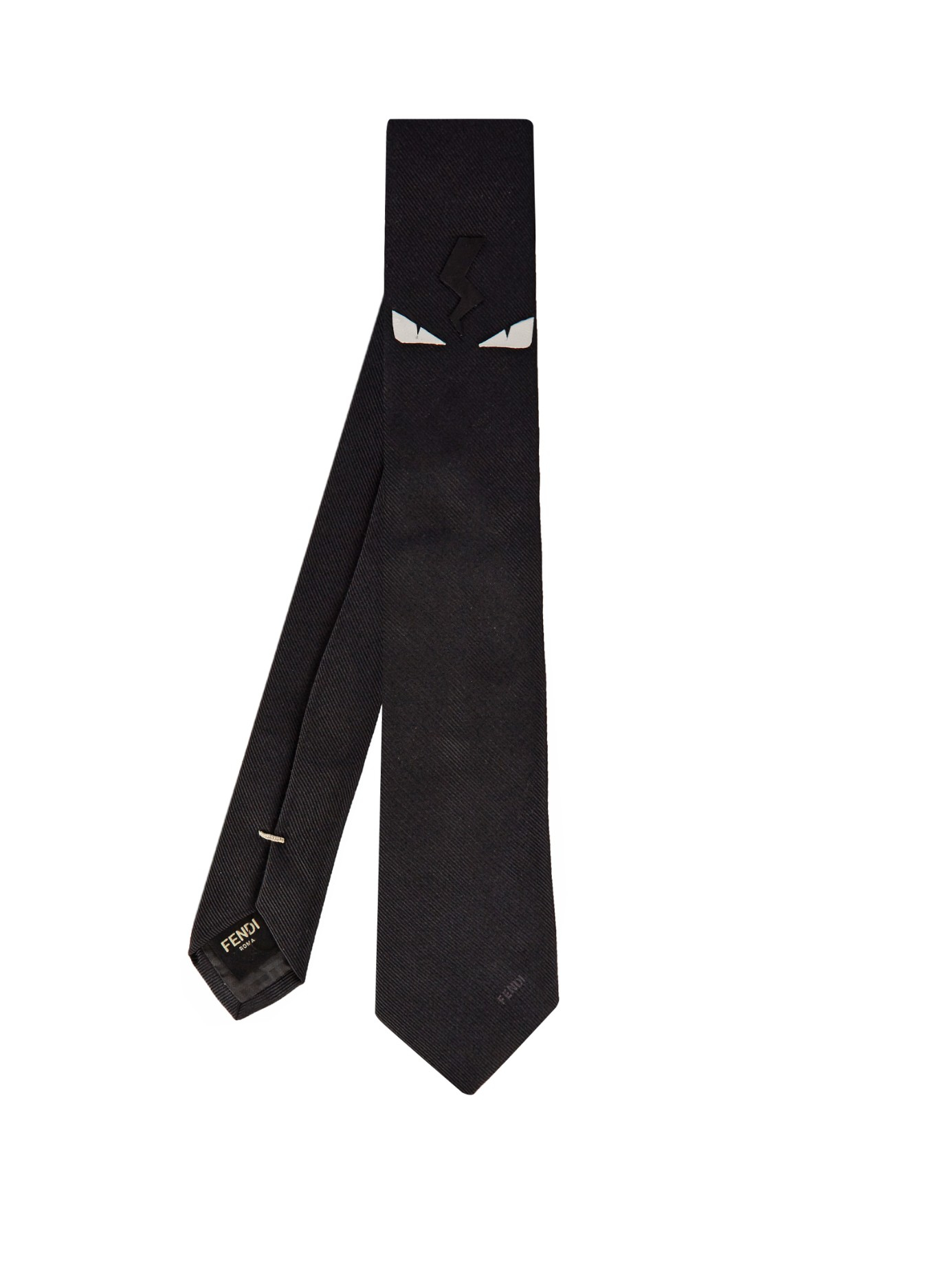Fendi Eyes Leather-appliqué Silk Tie in Black for Men | Lyst