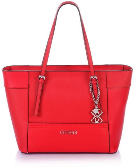 Guess Delaney Small Classic Tote Bag in Red (red multi) | Lyst