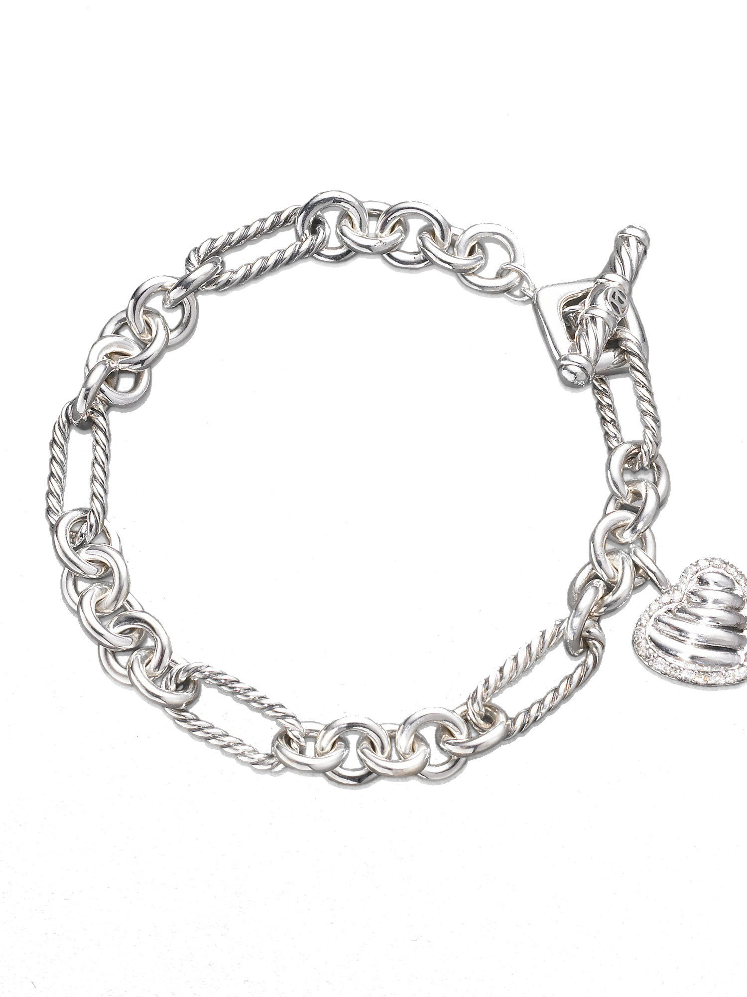 David yurman Cable Heart Charm Bracelet With Diamonds in Metallic | Lyst