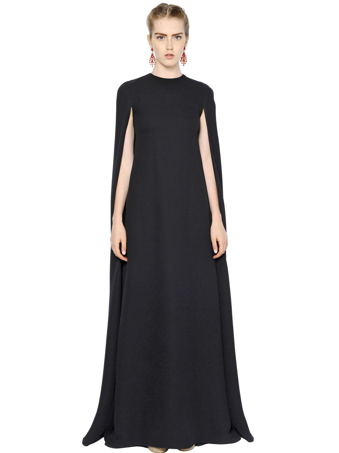 Lyst - Valentino Silk Cady Cape Style Dress in Black