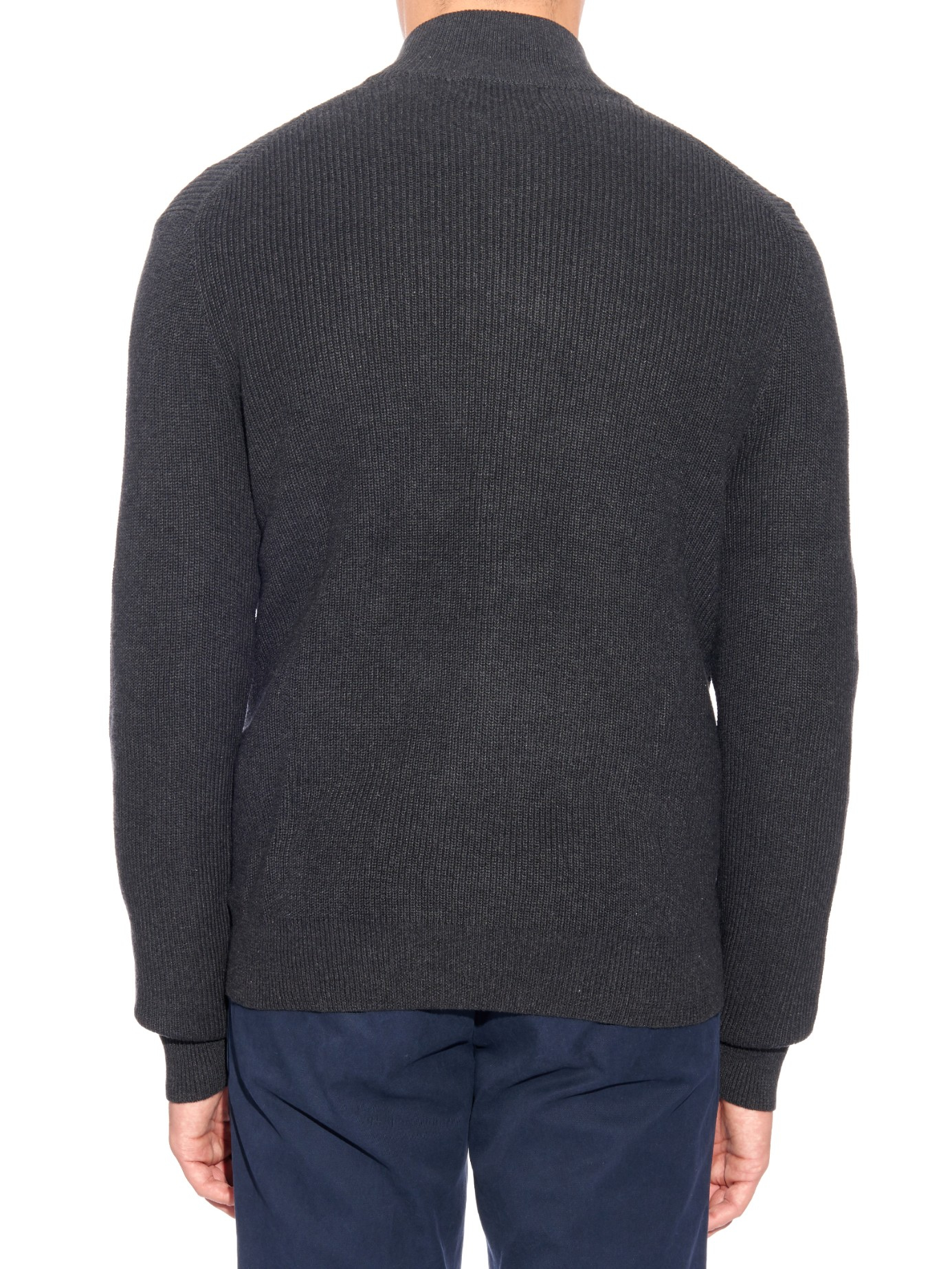 Polo Ralph Lauren Zipup Ribbedknit Cotton Cardigan in Grey (Gray) for