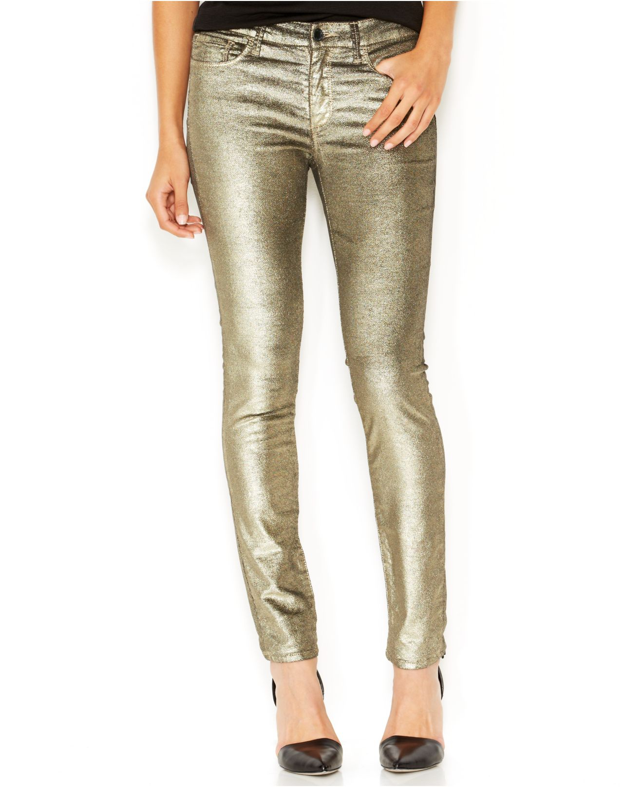 gold skinny jeans