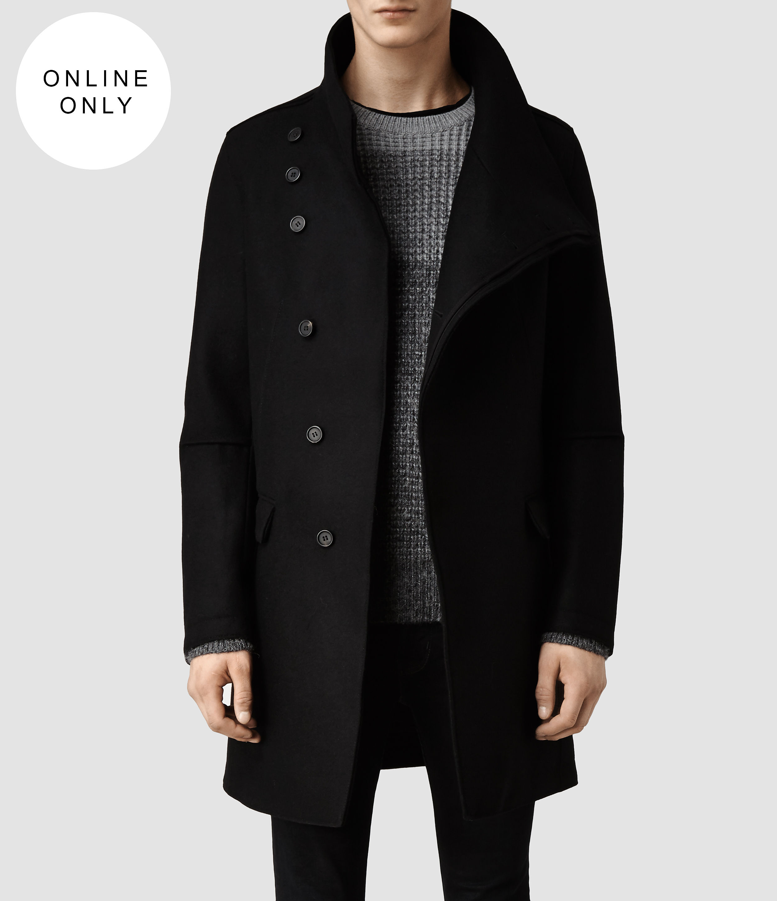 all saints mens black coat