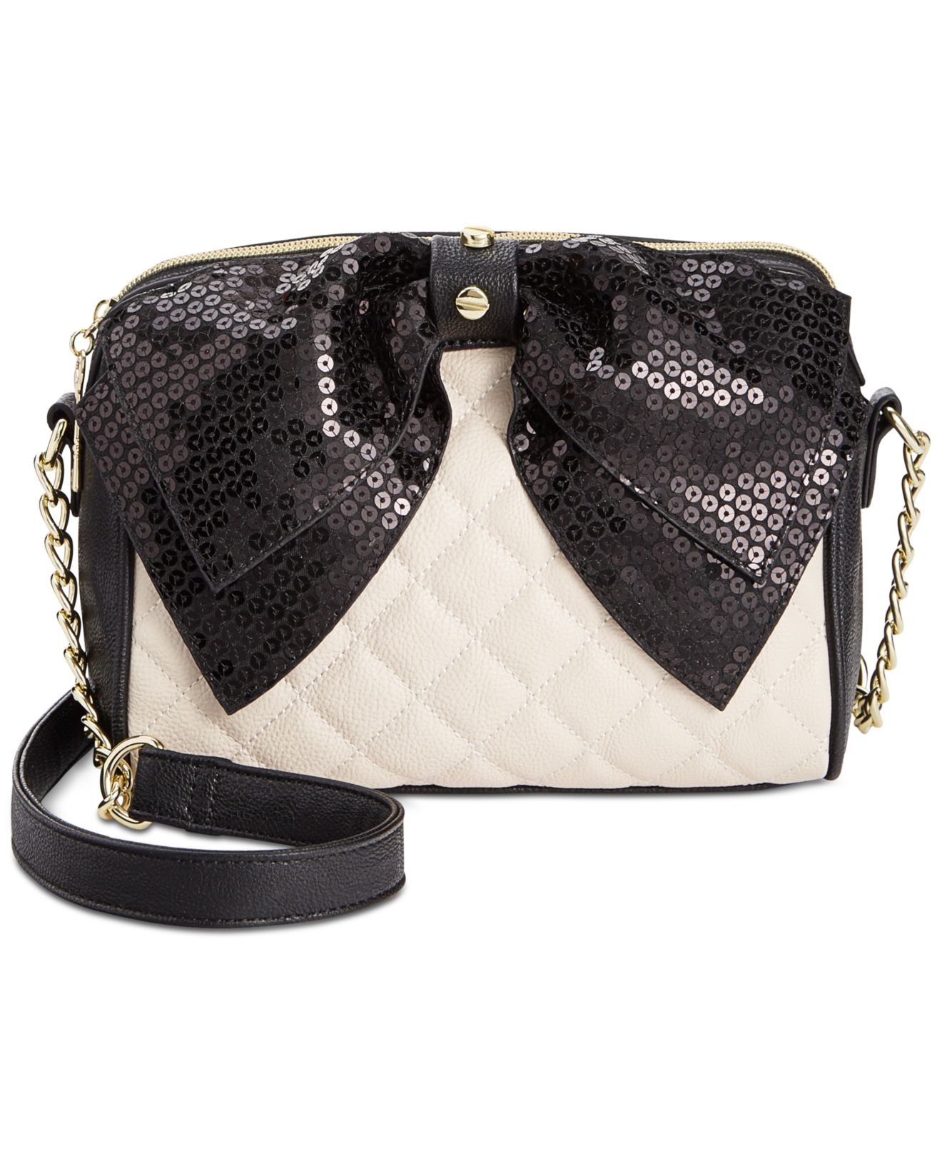 Betsey Johnson Macy's Exclusive Sequin Bow Crossbody in Natural - Lyst