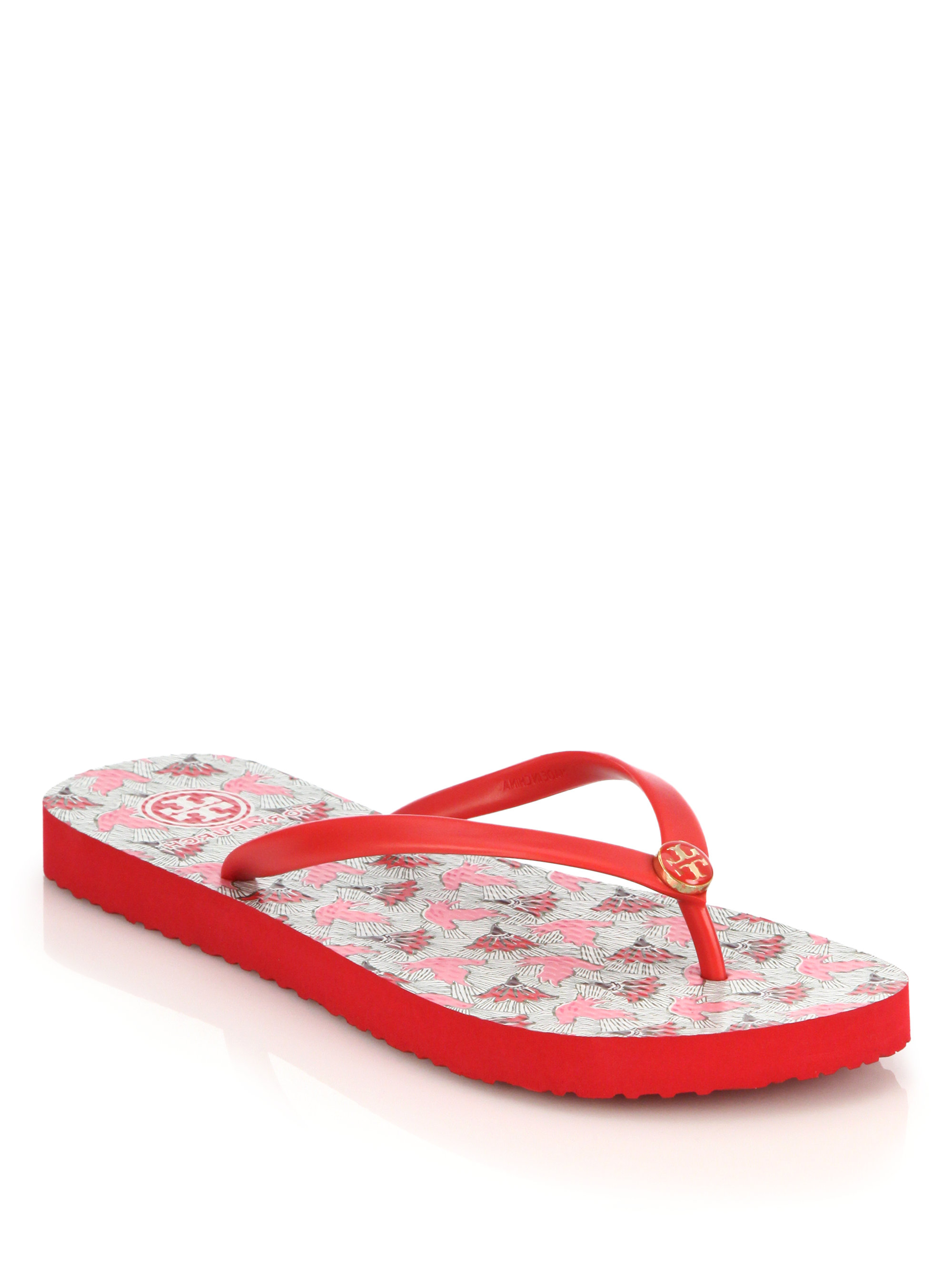 Tory Burch Logo Rubber Thong Sandals in Red - Lyst