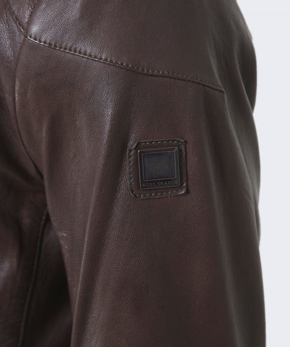 BOSS Orange Jermon Leather Jacket in Mid Brown (Brown) for Men - Lyst