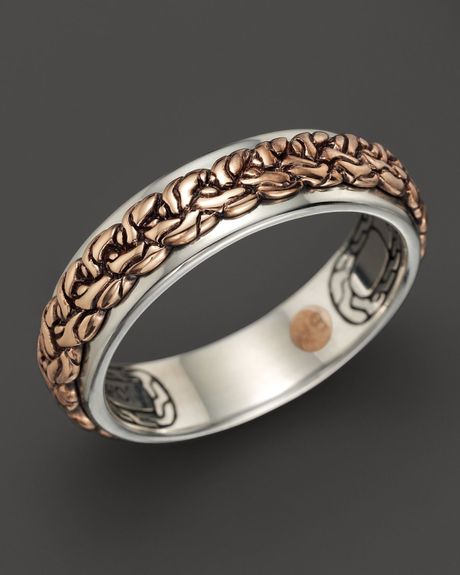 John Hardy Men'S Classic Chain Bronze  Silver Slim Band Ring in ...